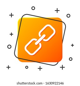 White Chain link icon isolated on white background. Link single. Hyperlink chain symbol. Orange square button. Vector Illustration