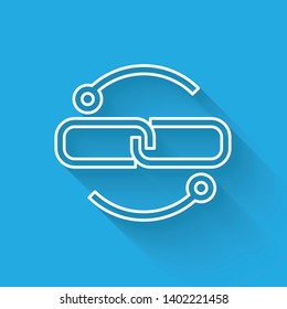 White Chain link line icon isolated with long shadow. Link single. Vector Illustration