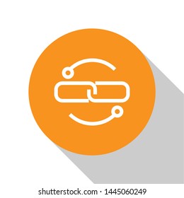 White Chain link line icon isolated on white background. Link single. Orange circle button. Vector Illustration