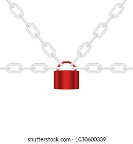 White chains locked by padlock in red design 