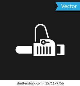 White Chainsaw icon isolated on black background.  Vector Illustration