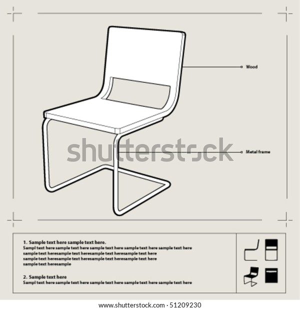 白い椅子の青写真 注釈とパースビュー ベクター画像 のベクター画像素材 ロイヤリティフリー