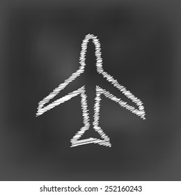 white chalk airplane icon on black board background(vector)