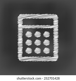white chalk calculator icon on black board background(vector)