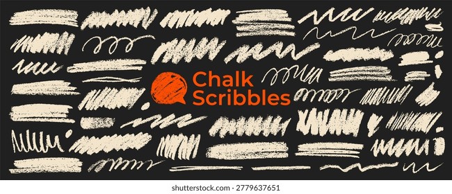 White chalk or charcoal thick lines, underlines and scribbles. Hand drawn vector crayon doodle lines for hand drawn notes and journaling. Rough crayon strokes. Grunge pen scribbles.