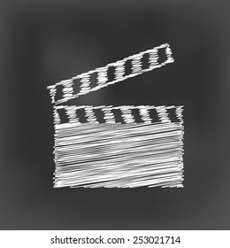 white chalk clapperboard icon on black board background(vector)
