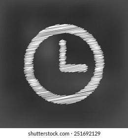 white chalk clock icon on black board background(vector)