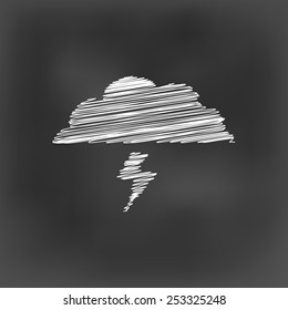 white chalk cloud and thunder icon on black board background(vector)