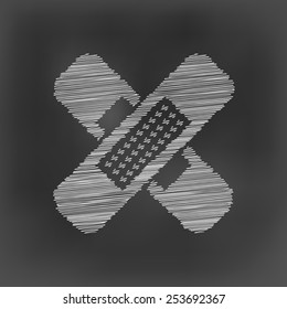 white chalk cross plaster icon on black board background(vector)