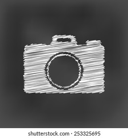 white chalk dslr camera icon on black board background(vector)