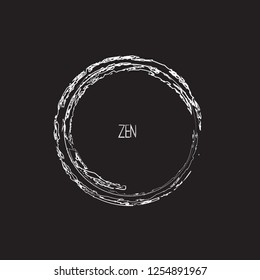 White Chalk Enso Symbol Vector Design. Painting Enso Zen Circle Brush Vector Illustration