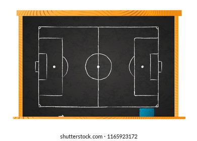 White chalk football field plan on blackboard on white