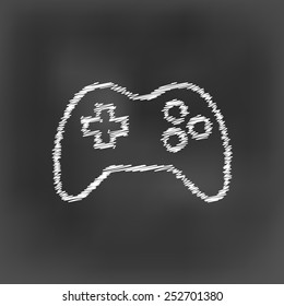 white chalk game controller icon on black board background(vector)