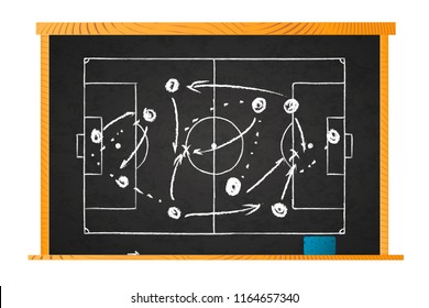 White chalk game plan on football field marks on blackboard on white