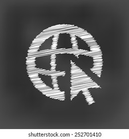 white chalk global go to web cursor icon on black board background(vector)