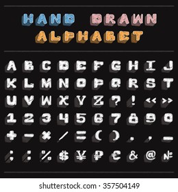 White chalk handwritten alphabet on black background. Vector illustration 10 EPS