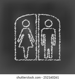 white chalk man and woman icon on black board background(vector)