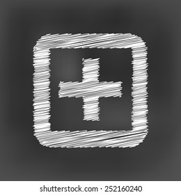 white chalk medical cross icon on black board background(vector)