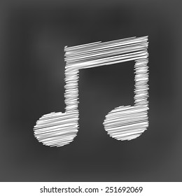 white chalk music note icon on black board background(vector)
