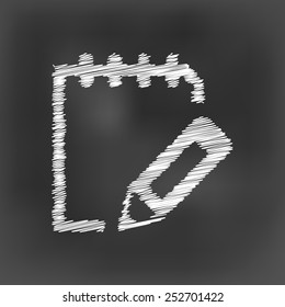 white chalk paper and pencil icon on black board background(vector)