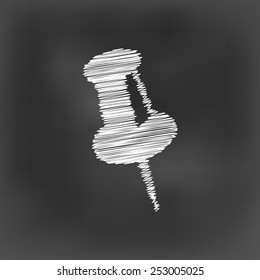 white chalk pin marker icon on black board background(vector)