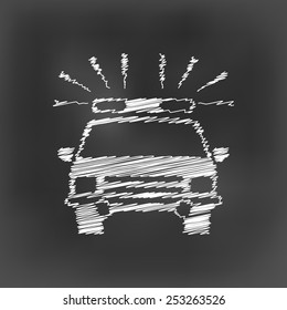 white chalk police car icon on black board background(vector)