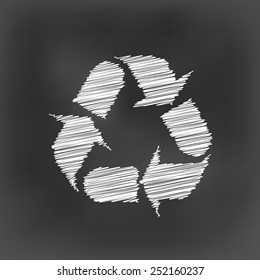 white chalk recycle icon on black board background(vector)
