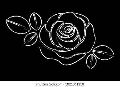 White Chalk Rose on Black Background 