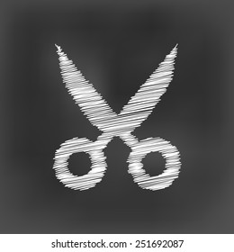 white chalk scissors icon on black board background(vector)