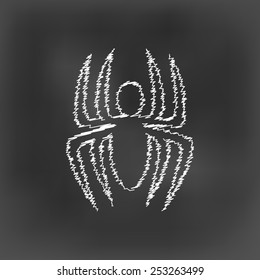 white chalk spider icon on black board background(vector)