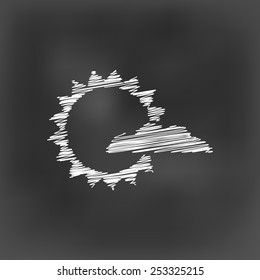 white chalk sun and cloud icon on black board background(vector)