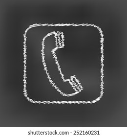 white chalk telephone icon on black board background(vector)