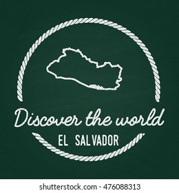 White chalk texture hipster insignia with Republic of El Salvador map on a green blackboard. Grunge rubber seal with country outlines, vector illustration.