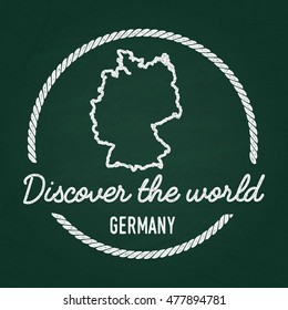 White chalk texture hipster insignia with Federal Republic of Germany map on a green blackboard. Grunge rubber seal with country outlines, vector illustration.