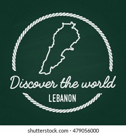 White chalk texture hipster insignia with Lebanese Republic map on a green blackboard. Grunge rubber seal with country outlines, vector illustration.