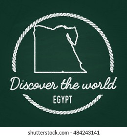 White chalk texture hipster insignia with Arab Republic of Egypt map on a green blackboard. Grunge rubber seal with country outlines, vector illustration.
