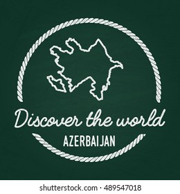 White chalk texture hipster insignia with Republic of Azerbaijan map on a green blackboard. Grunge rubber seal with country outlines, vector illustration.