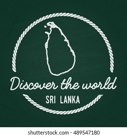 White chalk texture hipster insignia with Democratic Socialist Republic of Sri Lanka map on a green blackboard. Grunge rubber seal with country outlines, vector illustration.