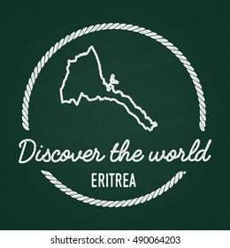 White chalk texture hipster insignia with State of Eritrea map on a green blackboard. Grunge rubber seal with country outlines, vector illustration.