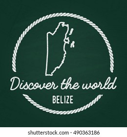 White chalk texture hipster insignia with Belize map on a green blackboard. Grunge rubber seal with country outlines, vector illustration.