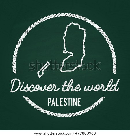 White chalk texture hipster insignia with Palestine map on a green blackboard. Grunge rubber seal with country outlines, vector illustration.