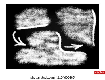 Textura de tiza blanca en una pizarra negra. Establecer áreas en blanco con flechas para el texto. Resumen del fondo del diálogo con textura de tiza. Vector