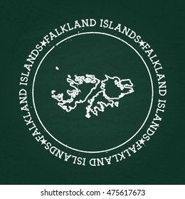 White chalk texture rubber seal with Falkland Islands map on a green blackboard. Grunge rubber seal with country outlines, vector illustration.