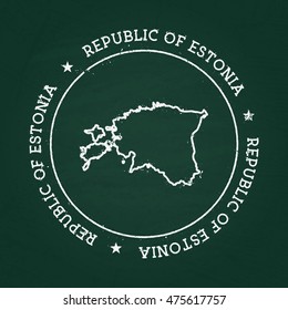 White chalk texture rubber seal with Republic of Estonia map on a green blackboard. Grunge rubber seal with country outlines, vector illustration.