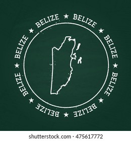 White chalk texture rubber seal with Belize map on a green blackboard. Grunge rubber seal with country outlines, vector illustration.