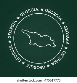 White chalk texture rubber seal with Georgia map on a green blackboard. Grunge rubber seal with country outlines, vector illustration.