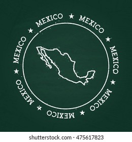 White chalk texture rubber seal with United Mexican States map on a green blackboard. Grunge rubber seal with country outlines, vector illustration.