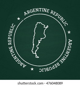White chalk texture rubber seal with Argentine Republic map on a green blackboard. Grunge rubber seal with country outlines, vector illustration.