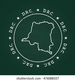 White chalk texture rubber seal with Democratic Republic of the Congo map on a green blackboard. Grunge rubber seal with country outlines, vector illustration.