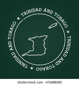 White chalk texture rubber seal with Republic of Trinidad and Tobago map on a green blackboard. Grunge rubber seal with country outlines, vector illustration.